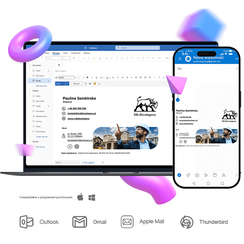Projekt Grafika Stopki e-mail z kodowaniem HTML. Na Start dla małej firmy.