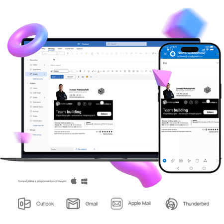 Projekt Grafika Stopki e-mail z kodowaniem HTML. Pakiet biznes dla małych firm ze zdjęciem nadawcy. @signmail